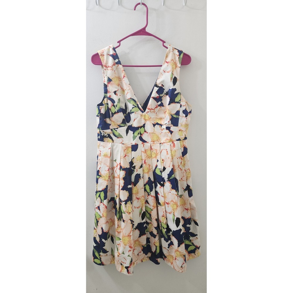 J.Crew Floral V-Neck Fit and Flare Dress Navy Peach Size 8 C3327
